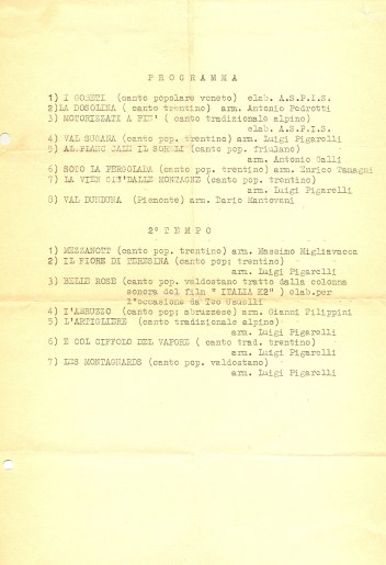 Il programma di sala del primo concerto del coro Aspis in San Pietro in Sala a Milano
